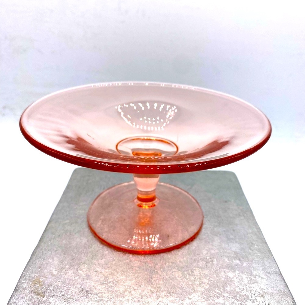 Vintage Elegant Pink Depression Glass Small Compote/ Dish, Trinket Dish